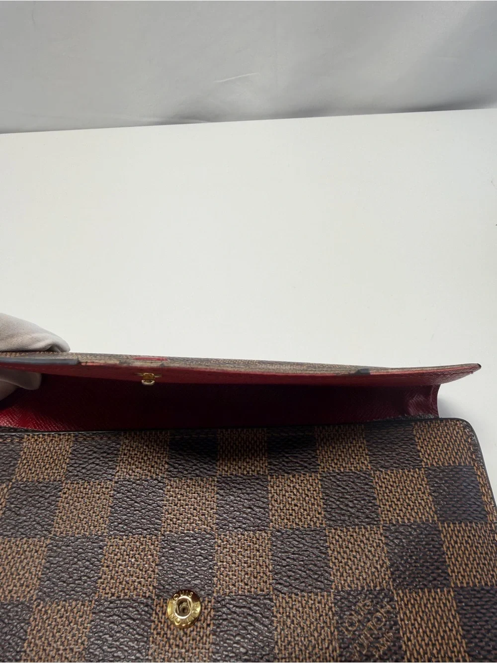 Louis Vuitton Brown Check Wallet with Red Snap